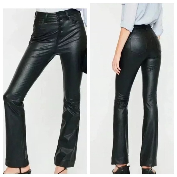 KanCan Pants‎ Womens 28 Black Faux Leather Bootcut Stretch Mid Rise Dark Wash - Picture 1 of 16